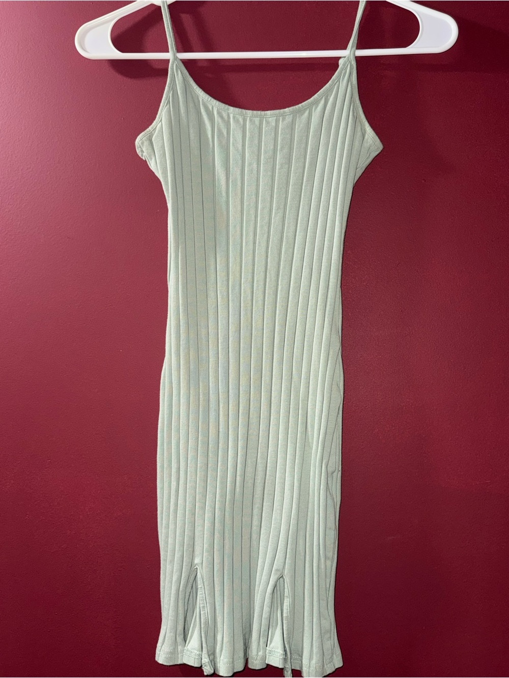 SHEIN Mint Green Ribbed Spaghetti Strap Midi Dress